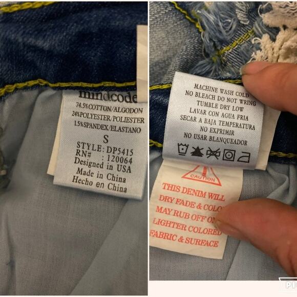 Mind Code Lace Detail Distressed Raw Hem Trim Short Denim Jean Shorts Women Sz S - Picture 6 of 8